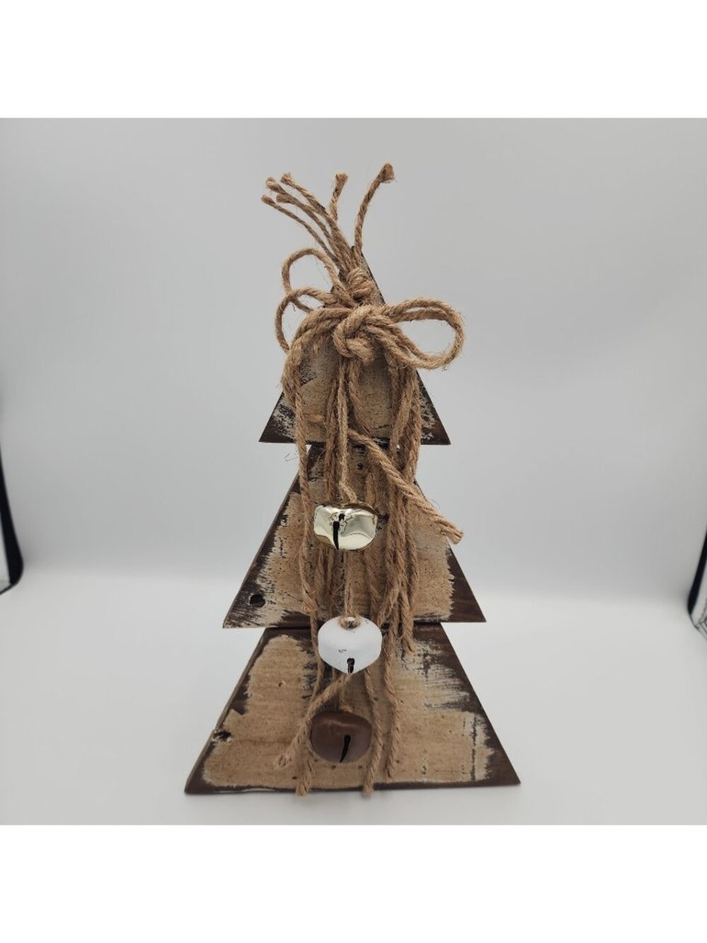Handmade Farmhouse Rustic Christmas Tree Finished Wood tree Jingle Bell 12"